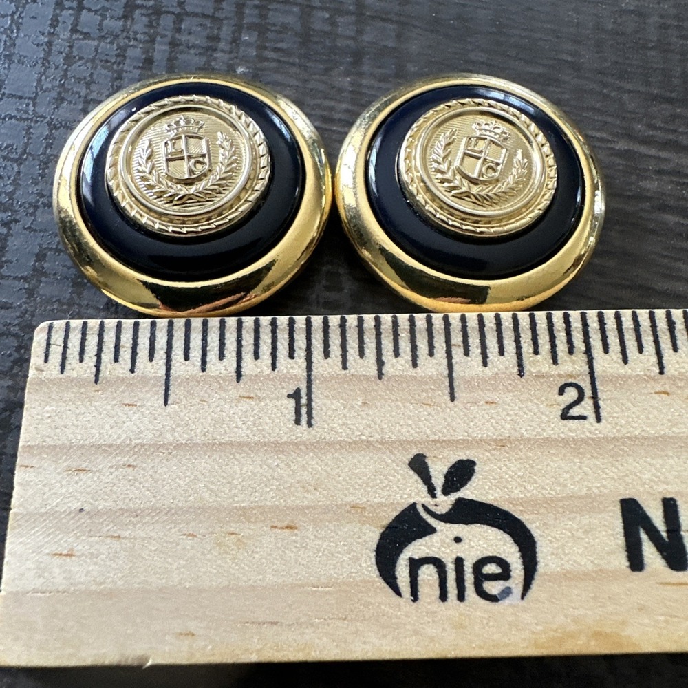 Vintage Liz Claiborne Black Gold Rim Heraldic Coat Of Arms Buttons Set Of 2 - Picture 3 of 3